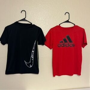 Adidas Boys Youth 10-12 Red Top And Nike Short Sleeve Top Lot